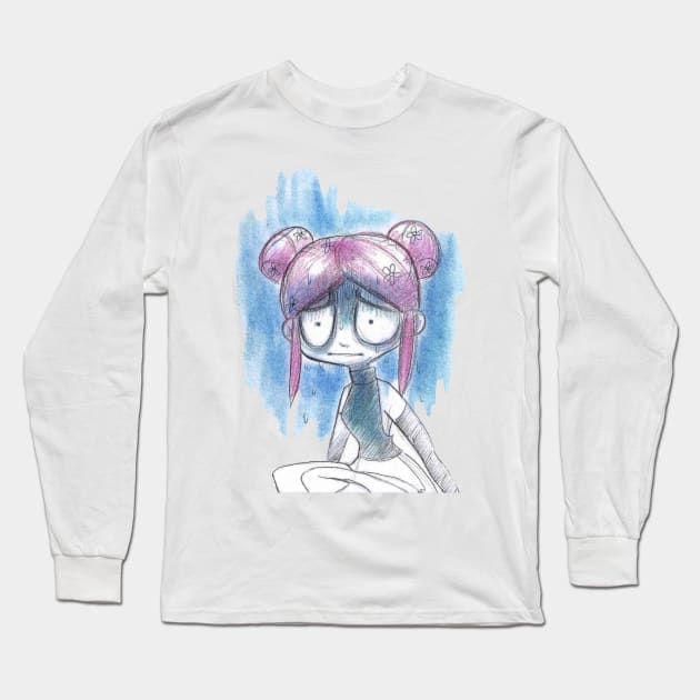 Anxious Girl with Space Buns Long Sleeve T-Shirt by saradaboru